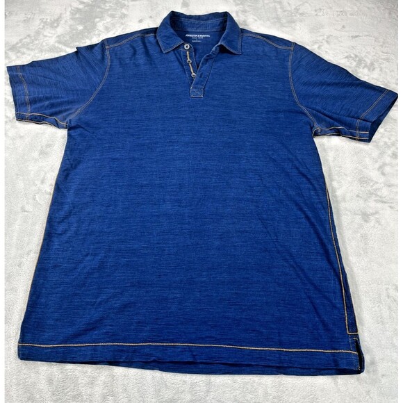 Johnston & Murphy Other - Johnston & Murphy Mens Slub Polo Shirt Blue 100% Cotton Orange Stitch Large
